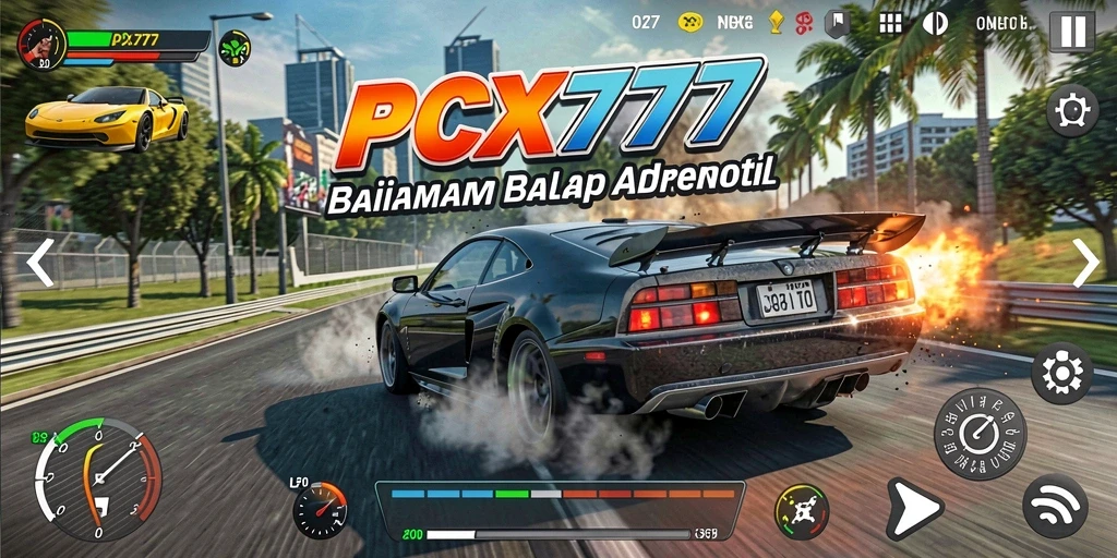 Tangkapan layar dari gameplay balap mobil yang mendebarkan di PCX777.