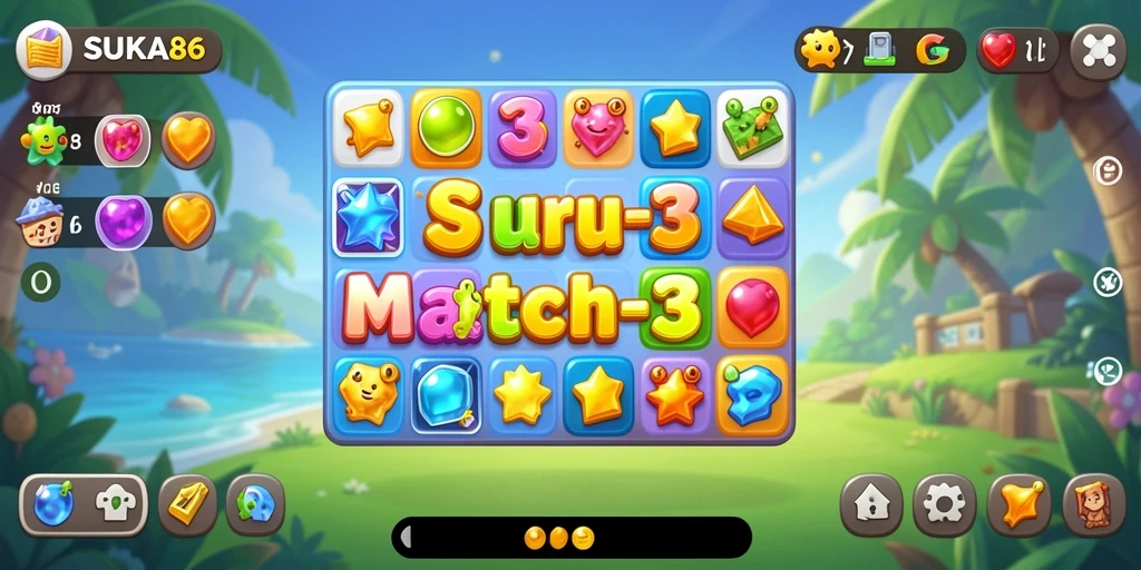 Screenshot gameplay SUKA86 menampilkan level Match-3 yang menarik.