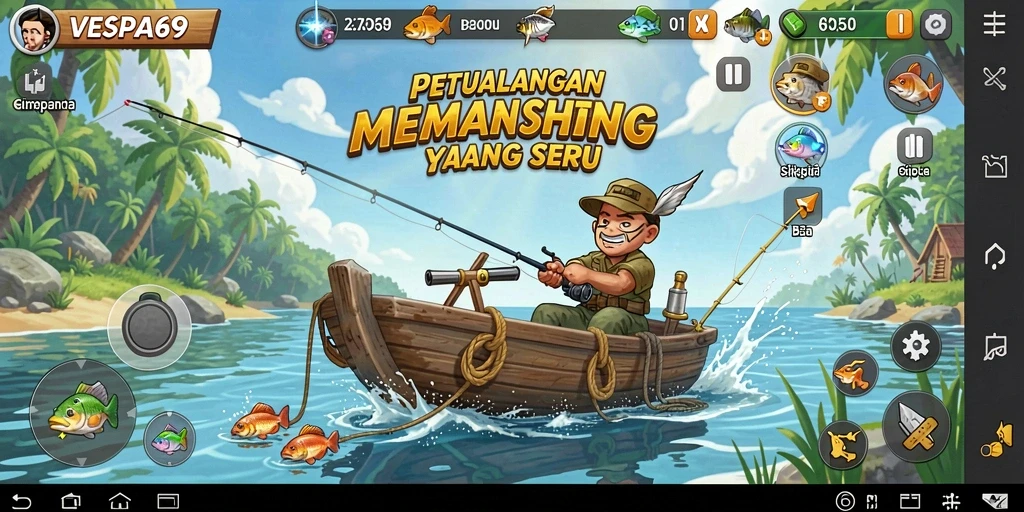 Tampilan menarik gameplay VESPA69 dengan suasana memancing yang fantastis.